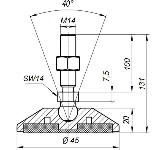 Опора шарнирная антискользящая серая M14x100 до 900 кг  Арт.  (упаковка 4 штуки) Алтервиа A00023.21204514100.4