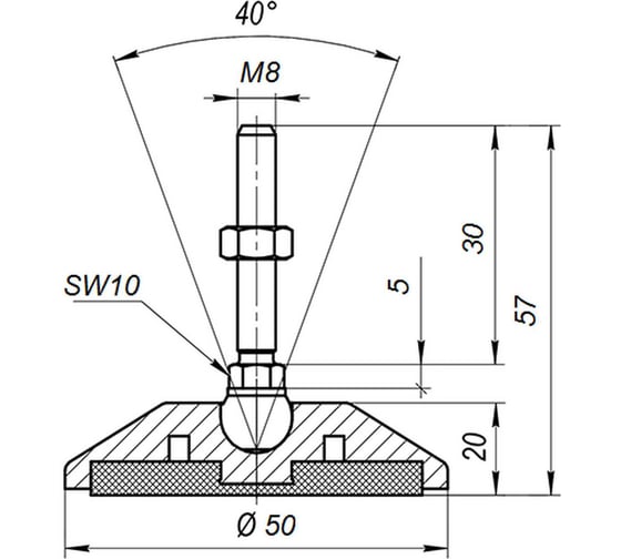 Опора шарнирная антискользящая M8x30 до 350 кг  Арт.  (упаковка 4 штуки) Алтервиа A00023.11105008030.4