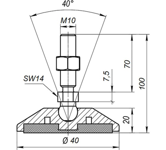 Опора шарнирная антискользящая серая M10x70 до 500 кг  Арт.  (упаковка 4 штуки) Алтервиа A00023.21204010070.4