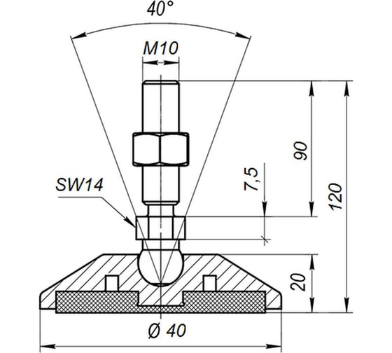 Опора шарнирная антискользящая серая M10x90 до 500 кг нерж.сталь  Арт.  (упаковка 4 штуки) Алтервиа A00023.22204010090.4