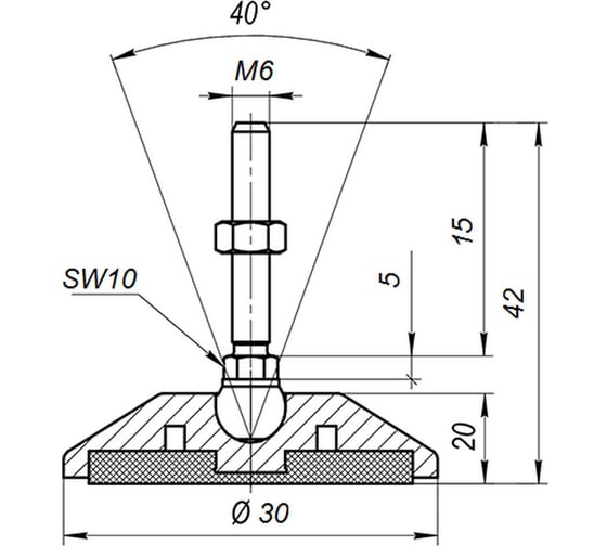 Опора шарнирная антискользящая серая M6x15 до 200 кг нерж.сталь  Арт.  (упаковка 4 штуки) Алтервиа A00023.22203006015.4