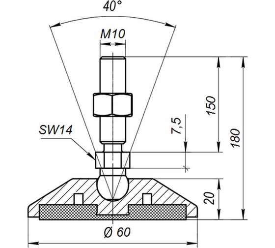 Опора шарнирная антискользящая серая M10x150 до 500 кг  Арт.  (упаковка 4 штуки) Алтервиа A00023.21206010150.4