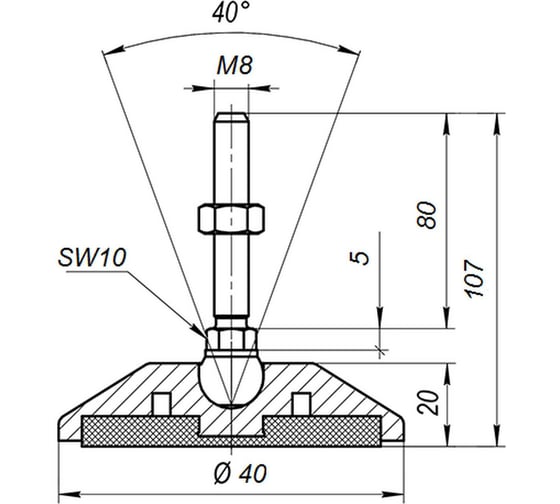 Опора шарнирная антискользящая серая M8x80 до 350 кг  Арт.  (упаковка 4 штуки) Алтервиа A00023.21204008080.4