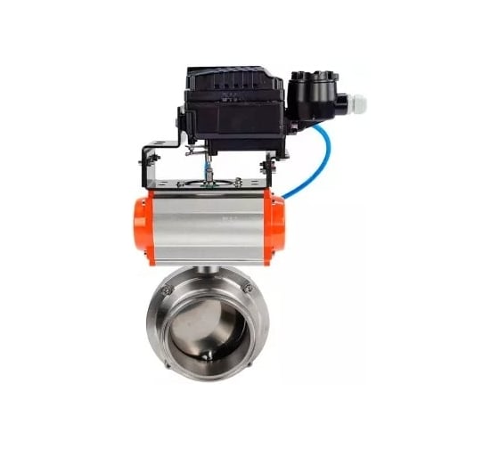 Затвор clamp DN.ru 304-304-EPDM-2W-C-H Ду32 Ру10, пищ.нерж.сталь, пневмопривод, позиционер D050-77085 1