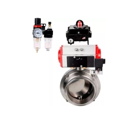 Затвор дисковый DN.ru 304-304-EPDM Ду25 Ру10, пищ.нерж.сталь, пневмопривод, пн.распр, БКВ, БПВ D050-76145