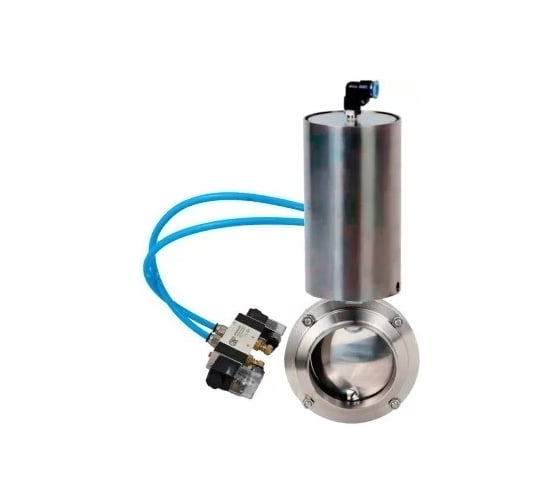 Затвор дисковый DN.ru 304-304-Sil-2W-W-H Ду25 Ру10, пищ.нерж.сталь, пневмопривод, пн.распр. D050-73151 1