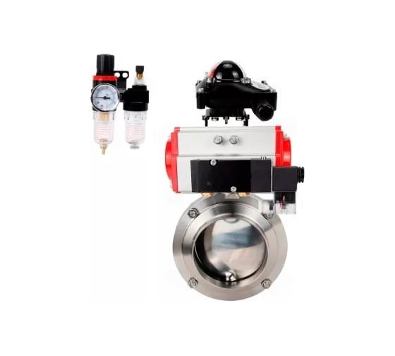 Затвор DN.ru clamp 304-304-EPDM Ду20 Ру10 пищевая нержавеющая сталь, пневмопривод, пневмораспределитель, БКВ, БПВ D050-75301