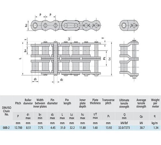 Цепь Universal 08B-2 (5,029 м; 396 зв.) 08B-2 (396 зв.) (UN)