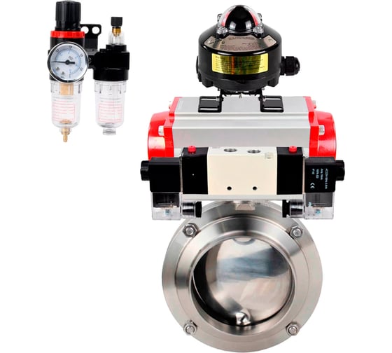 Затвор DN.ru 304-304-Sil Ду100 Ру10 под приварку, пищевая нержавеющая сталь, пневмопривод, пневмораспределитель, БКВ, БПВ D050-79598 1