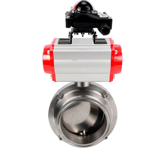 Затвор DN.ru clamp 304-304-Sil-2W-C-H Ду100 Ру10 пищевая нерж.сталь, пневмопривод, БКВ D050-78212 1