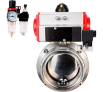 Затвор DN.ru дисковый 304-304-Sil Ду65 Ру10 пищевая нержавеющая сталь, пневмопривод, пневмораспределитель, БПВ D050-74892