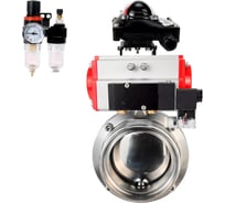 Затвор DN.ru дисковый 304-304-EPDM Ду100 Ру10 пищевая нержавеющая сталь, пневмопривод, пневмораспределитель, БКВ, БПВ D050-75299