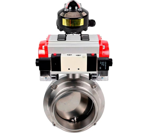 Затвор DN.ru clamp 304-304-Sil-2W-C-H Ду100 Ру10 пищевая нержавеющая сталь, пневмопривод, пневмораспределитель, БКВ D050-78698 1