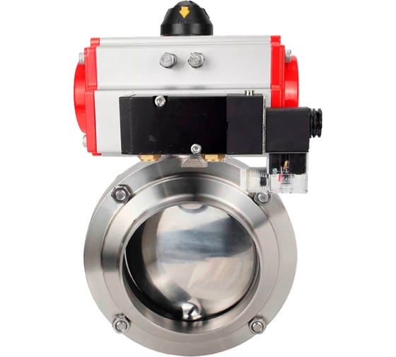 Затвор DN.ru дисковый 304-304-EPDM-2W-W-H Ду100 Ру10 пищевая нержавеющая сталь, пневмопривод, пневмораспределитель D050-76640 1