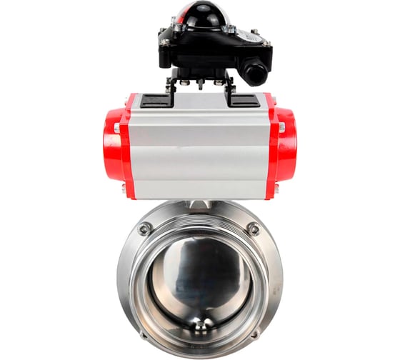 Затвор DN.ru дисковый 304-304-EPDM-2W-T-H Ду100 Ру10 пищевая нержавеющая сталь, пневмопривод, БКВ D050-77297 1