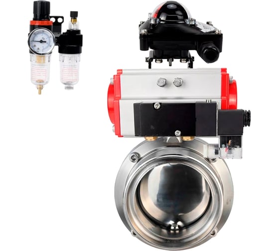 Затвор DN.ru 304-304-Sil Ду65 Ру10 резьбовой, пищевая нержавеющая сталь, пневмопривод, пневмораспределитель, БКВ, БПВ D050-79227 1