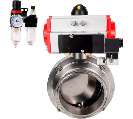 Затвор DN.ru clamp 304-304-Sil-2W-C-H Ду100 Ру10 пищевая нержавеющая сталь, пневмопривод, пневмораспределитель, БПВ D050-74795 1