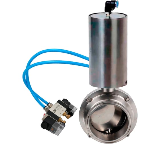 Затвор DN.ru clamp 304-304-Sil-2W-C-H Ду100 Ру10 пищевая нержавеющая сталь, пневмопривод, пневмораспределитель D050-73175 1