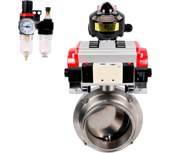 Затвор DN.ru clamp 304-304-EPDM Ду100 Ру10 пищевая нержавеющая сталь, пневмопривод, пневмораспределитель, БКВ, БПВ D050-75848 1