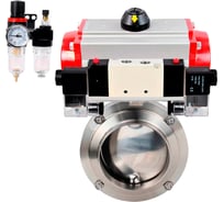 Затвор DN.ru 304-304-Sil Ду20 Ру10 под приварку, пищевая нержавеющая сталь, пневмопривод, пневмораспределитель, БПВ D050-79159