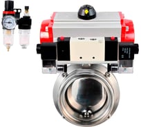 Затвор DN.ru дисковый 304-304-EPDM Ду100 Ру10 пищевая нержавеющая сталь, пневмопривод, пневмораспределитель, БПВ D050-75137