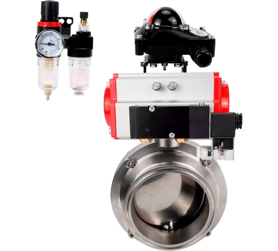 Затвор DN.ru clamp 304-304-Sil Ду100 Ру10 пищевая нержавеющая сталь, пневмопривод, пневмораспределитель, БКВ, БПВ D050-75227 1