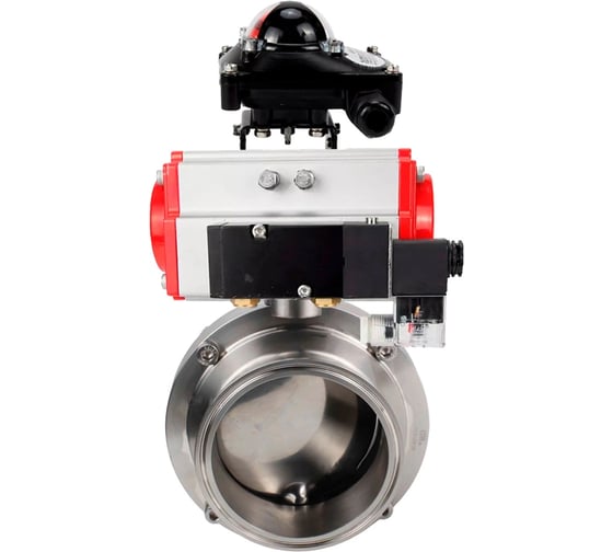 Затвор DN.ru clamp 304-304-Sil-2W-C-H Ду100 Ру10 пищевая нержавеющая сталь, пневмопривод, пневмораспределитель, БКВ D050-77495 1