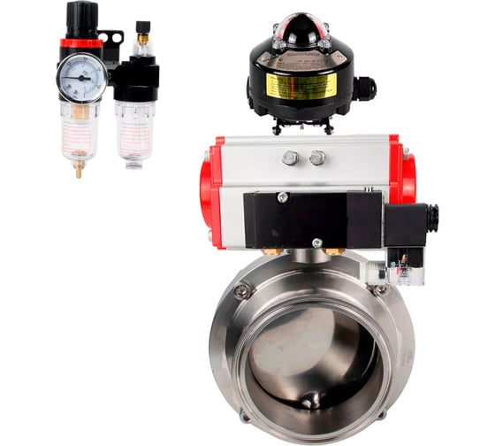 Затвор DN.ru clamp 304-304-Sil Ду100 Ру10 пищевая нержавеющая сталь, пневмопривод, пневмораспределитель, БКВ, БПВ D050-75659 1