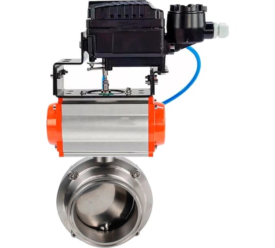 Затвор DN.ru clamp 304-304-EPDM-2W-C-H Ду100 Ру10 пищевая нержавеющая сталь, пневмопривод, позиционер D050-77036 1