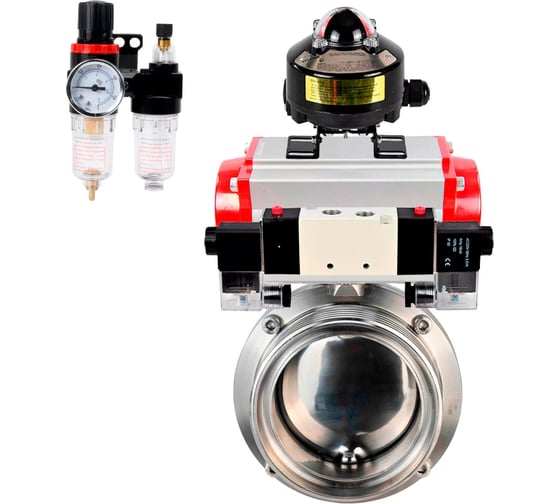 Затвор DN.ru дисковый 304-304-EPDM Ду65 Ру10 пищевая нержавеющая сталь, пневмопривод, пневмораспределитель, БКВ, БПВ D050-75891 1