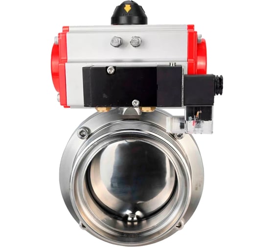 Затвор DN.ru дисковый 304-304-EPDM-2W-T-H Ду65 Ру10 пищевая нержавеющая сталь, пневмопривод, пневмораспределитель D050-76593 1