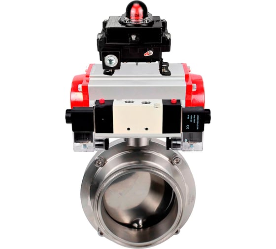 Затвор DN.ru clamp 304-304-Sil-2W-C-H Ду100 Ру10 пищ.нерж.сталь, пн.привод, пн.распр, БКВ D050-74687 1