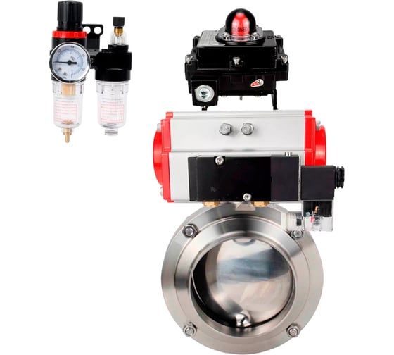 Затвор DN.ru дисковый 304-304-Sil Ду100 Ру10 пищ.нерж.сталь,пн.привод,пн.распр,БКВ,БПВ D050-76232 1