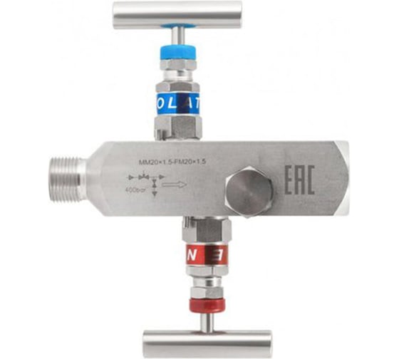 Клапан игольчатый двухвентильный Росма SS-2R Ду15 Ру400, нержавеющая сталь ВР/НР FМ20х1.5-MМ20х1.5, дренажный вентиль D070-04272 1