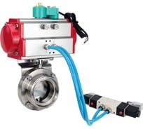 Затвор дисковый DN.ru 304-304-Sil-2W-T-H Ду65 Ру10 резьбовой, пищевая нерж. сталь, пневмопривод SA-083, пневмораспр. 24VDC, МППП-200 D050-90154