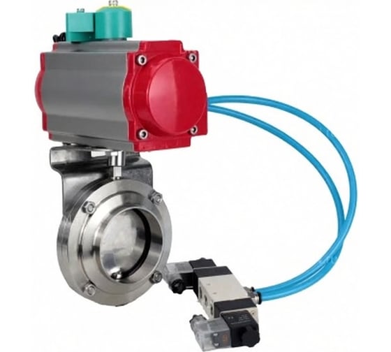 Затвор дисковый DN.ru 304-304-Sil-2W-W-H Ду40 Ру10 под приварку, пищевая нержавеющая сталь 304, пневмопривод DA-052, пневмораспределитель 220VAC, магнитный переключатель D050-86501 1