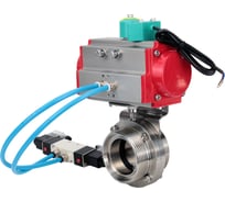 Затвор дисковый DN.ru 304-304-Sil-2W-T-H Ду80 Ру10 резьбовой, пищевая нержавеющая сталь 304, пневмопривод DA-052, пневмораспределитель 220VAC, магнитный переключатель МП D050-86450