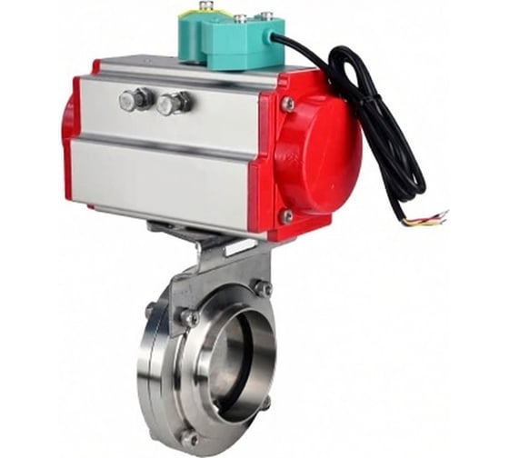 Затвор дисковый DN.ru 304-304-Sil-2W-W-H Ду32 Ру10 под приварку, пищевая нержавеющая сталь 304, пневмопривод DA-052, магнитный переключатель МППП-200 D050-86509