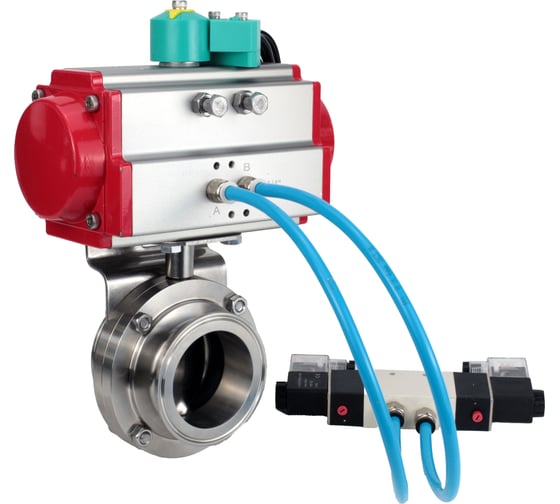 Затвор дисковый DN.ru 304-304-Sil-2W-C-H Ду100 Ру10 кламповый, пищевая нерж. сталь, пневмопривод SA-083, пневмораспр. (2EM) 220VAC, МППП-200 D050-89823