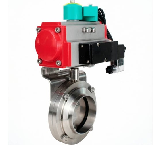 Затвор дисковый DN.ru 304-304-EPDM-2W-T-H Ду100 Ру10 резьбовой, пищевая нержавеющая сталь 304, пневмопривод DA-052, пневмораспределитель 24VDC, магнитный переключатель М D050-86298