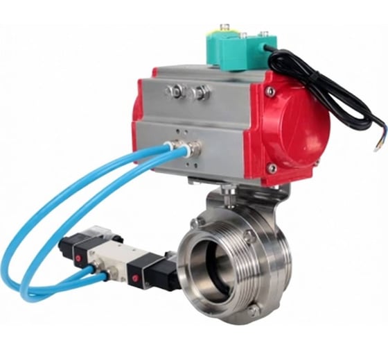 Затвор дисковый DN.ru 304-304-EPDM-2W-T-H Ду15 Ру10 резьбовой, пищевая нержавеющая сталь 304, пневмопривод DA-052, пневмораспределитель 220VAC, магнитный переключатель М D050-86317