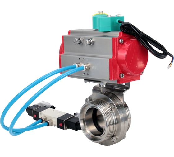 Затвор дисковый DN.ru 304-304-EPDM-2W-T-H Ду15 Ру10 резьбовой, пищевая нержавеющая сталь 304, пневмопривод DA-052, пневмораспределитель 220VAC, магнитный переключатель М D050-86317