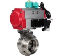 Затвор DN.ru дисковый 304-304-Sil-2W-T-H Ду32 Ру10 резьбовой, пищевая нержавеющая сталь 304, пневмопривод DA-052, пневмораспределитель 24VDC, магнитный переключатель МПП D050-86437