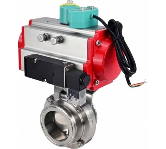 Затвор DN.ru дисковый кламповый 304-304-EPDM-2W-C-H Ду32 Ру10 пищевая нержавеющая сталь 304, пневмопривод DA-052, пневмораспределитель 220VAC, магнитный переключатель МП D050-86266