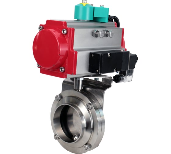 Затвор дисковый DN.ru 304-304-Sil-2W-W-H Ду50 Ру10 под приварку, пищевая нержавеющая сталь 304, пневмопривод DA-052, пневмораспределитель 220VAC, магнитный переключатель D050-86475 1