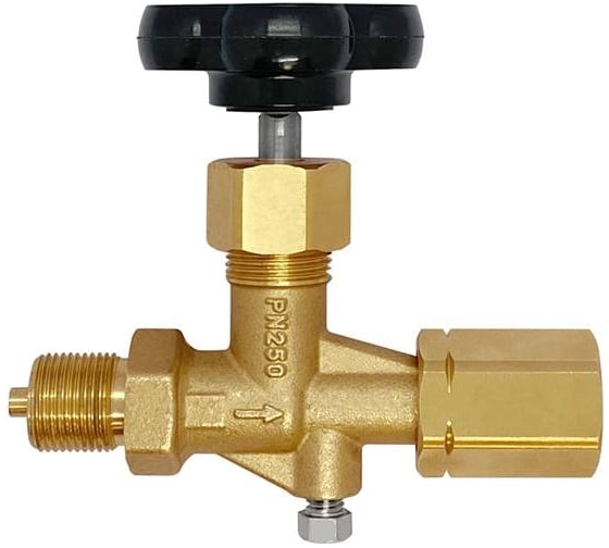 Двухвентильный игольчатый клапан РОСМА SFM20x1,5-MM20x1,5 (внутр., накидная гайка- наруж.), тестовый порт ММ20х1,5 с заглушкой, латунь Китай УТ-00057275
