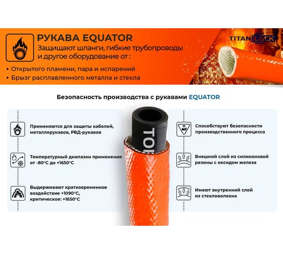 Термозащитный рукав TITAN LOCK "EQUATOR", внутренний диаметр 40 мм, +260 град. до +1650 град., 20 метров TL040EQ_20