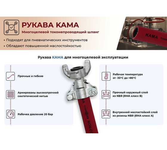 Многофункциональный рукав с нитяным усилением TITAN LOCK KAMA токонепроводящий, 20 Бар, внутренний диаметр 6 мм, 5 метров TL006KM_5