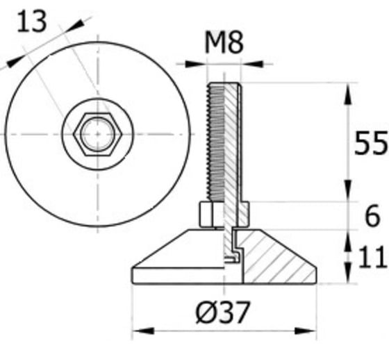 Регулируемая опора IVK group 37М8-55ЧН