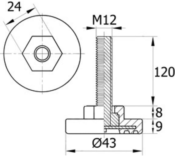 Регулируемая опора IVK group 43М12-120ЧН